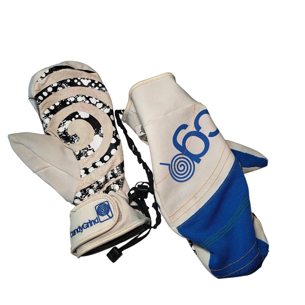 CandyGrind CG Snowboard Mittens Mens Large Blue Leather Palm Winter Sport Mits